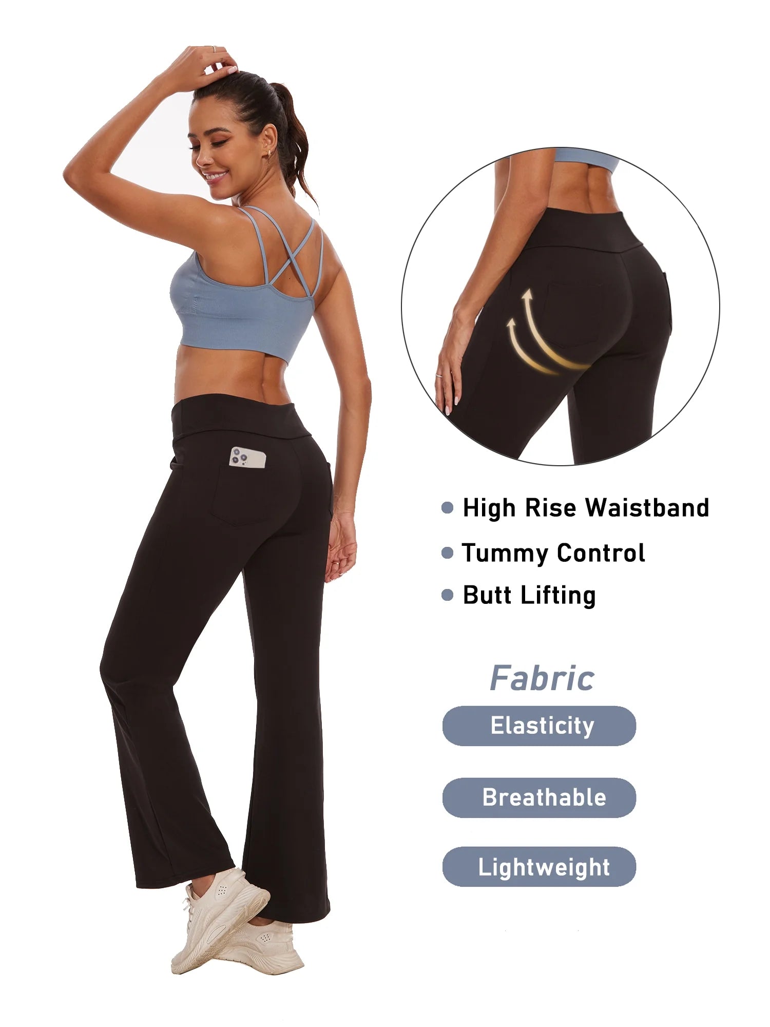 Womens Bootcut Yoga Pants with Pockets Flare Workout Legging High Waist Bootleg Bottoms Activewear Gray M